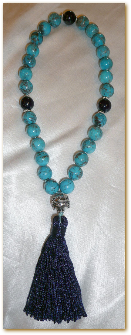 Blue Turquoise And Lapis Lazuli Mala with Sterling Silver Guru Bead