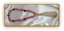 Faceted Strawberry Quartz and Smokey Quartz Mala